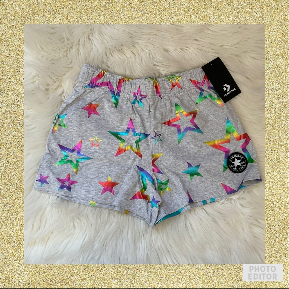Converse Girls Patch Shine Pull-On Shorts - NWT - Size Medium 10-12 - Gray